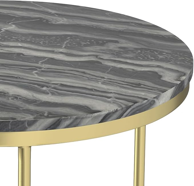 SIMPLIHOME Ashley Nesting Tables Set – 16 inch Wide Genuine Marble Top Metal