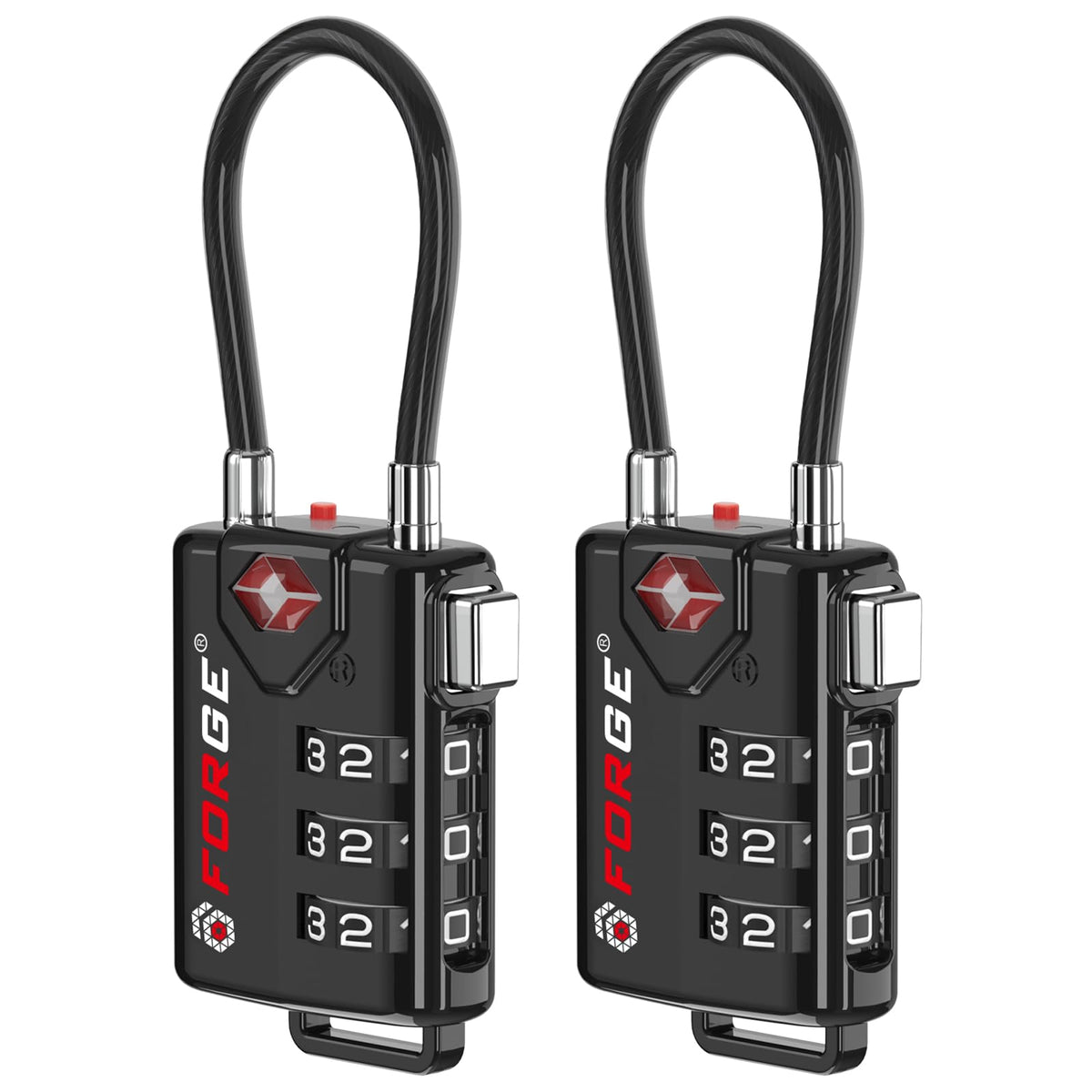 TSA Approved Cable Luggage Locks, Re-settable Combination with Alloy Body, Black 2 Locks.