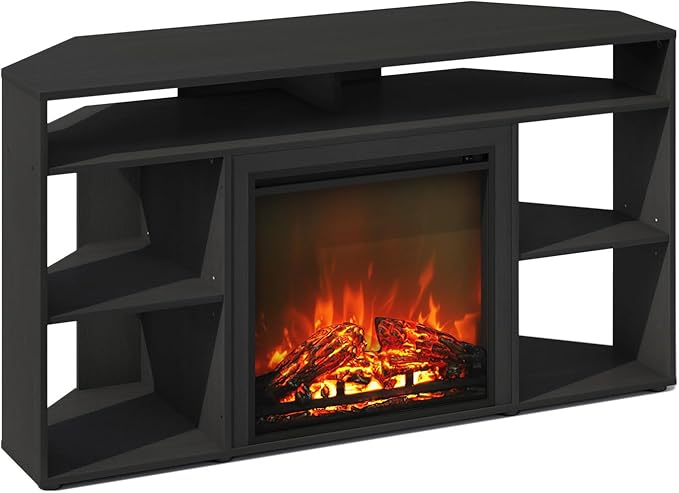 Furinno Jensen Fireplace TV Stand, NO Heat Decorative Electric Fireplace Corner