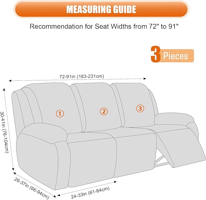 VANSOFY Recliner Cover, 3-Pieces Stretch Reclining Couch Covers