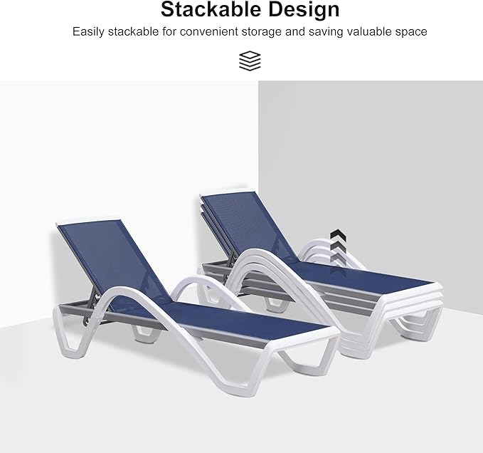 PURPLE LEAF Patio Chaise Lounge Chair Set of 3 Outside Aluminum Plastic