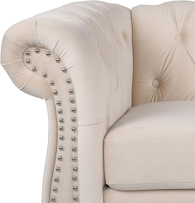 ORRD 2 Piece Living Room Set, Velvet Chesterfield Sofa Loveseat Couch Chair