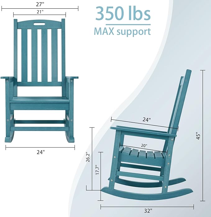 Psilvam Oversized Outdoor Rocking Chair Set of 2, HDPE Porch Rocker