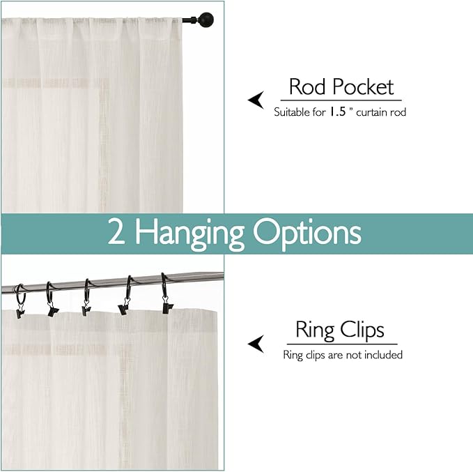 Chyhomenyc Semi Sheer Curtains 63 Inch Length 2 Panels