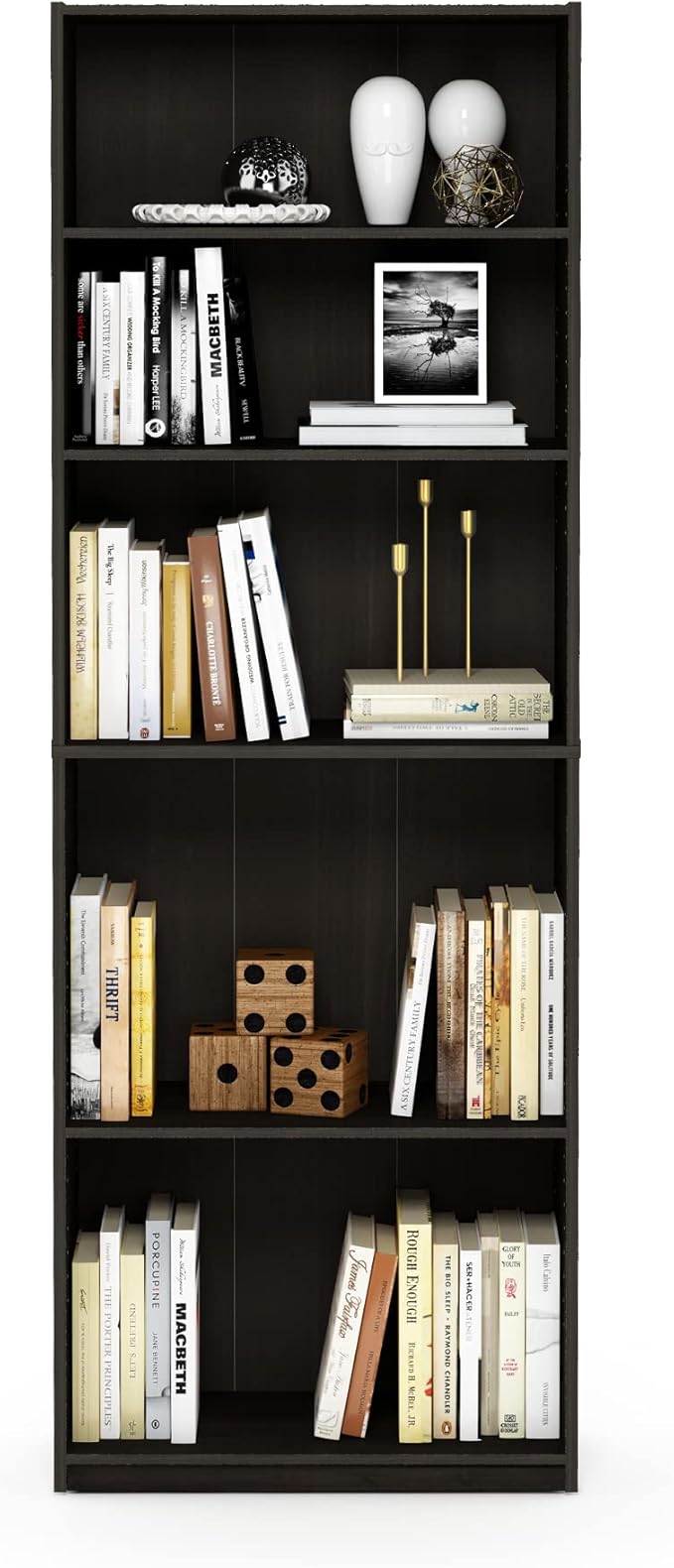 Furinno Jaya Book Shelf, 5-Tier Bookshelf, Tall Standing Bookcase