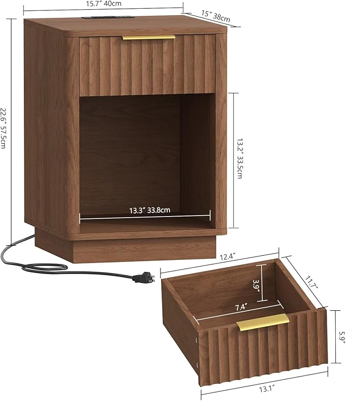 Akxomel Fluted Nightstand, Wooden Night Stand