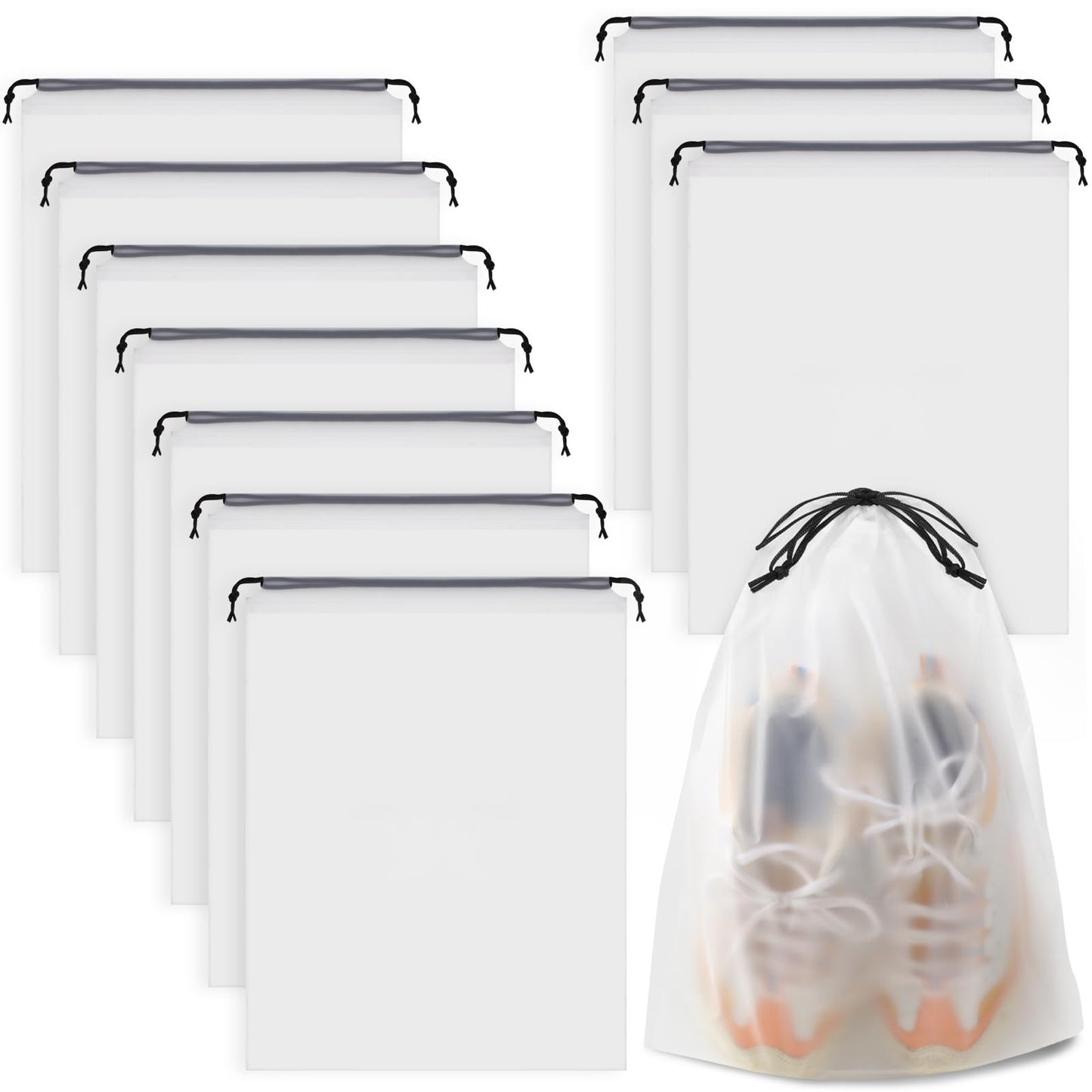 Clear Shoe Bags - 10 PCS, 15.7" x 11.8", Drawstring Travel Shoe Bags for Packing, Waterproof Dustproof Portable Shoe Storage for Men and Women