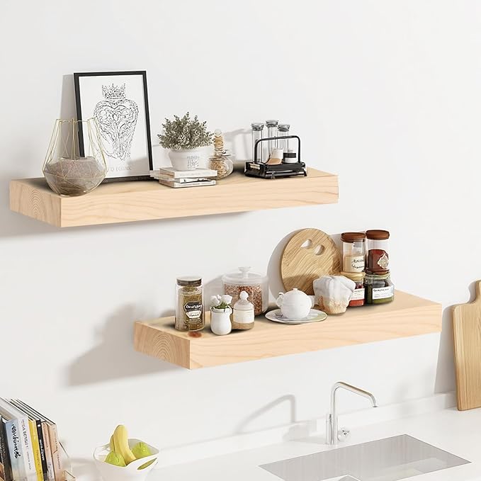 17x8x1.6 inch Floating Shelves Set of 2 – Solid Wood Rustic Wood Wall Mounted