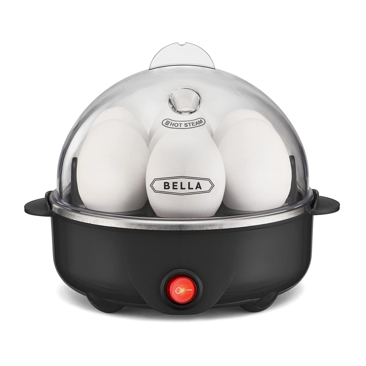 BELLA Egg Cooker, Rapid Boiler & Poacher, Meal Prep Essential, Family Sized Meals: Make Up To 7 Large Boiled Eggs, Dishwasher Safe Lid with Cool-Touch Handles, Poaching Tray Included, Black