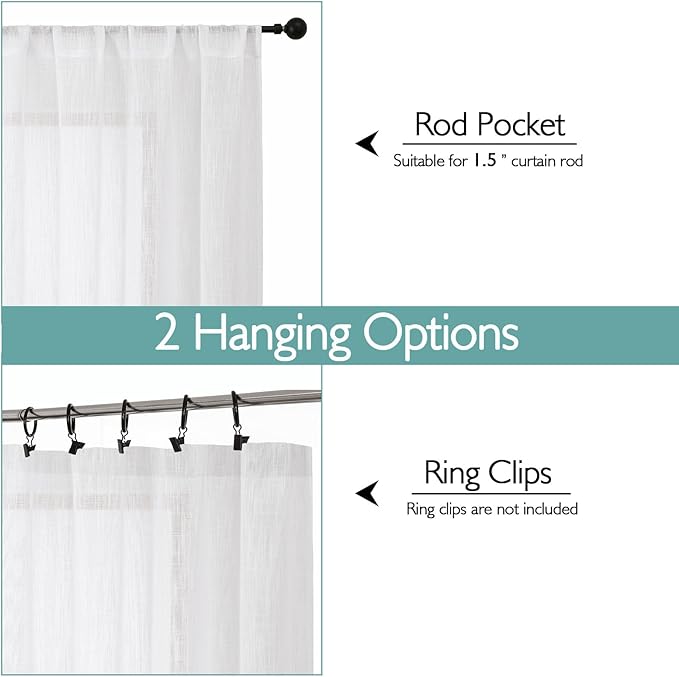 Chyhomenyc Extra Long White Semi Sheer Curtains 108 Inches Long 2 Panels Set