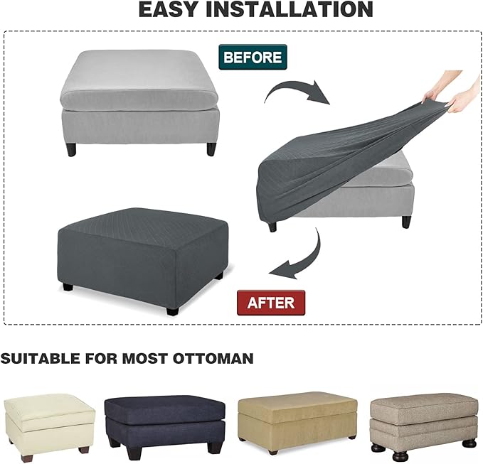 NeColorLife Ottoman Cover Square Large Ottoman Slipcover Stretch Footrest Stool