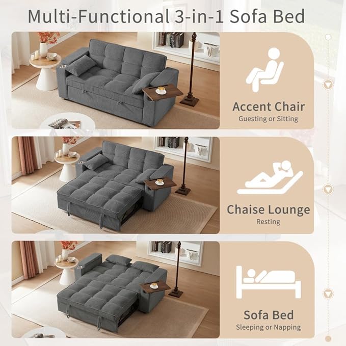 oaaktu Large Size Convertible Sleeper Sofa Bed, Polka dot Velvet Pull Out Futon