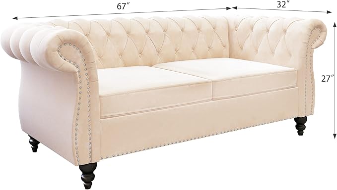 ORRD 2 Piece Living Room Set, Velvet Chesterfield Sofa Loveseat Couch Chair