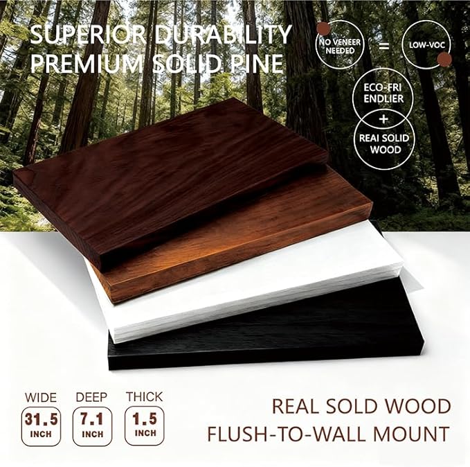 Solid Wood Floating Shelves, 31.5in Finished Real Wood Wall Shelves