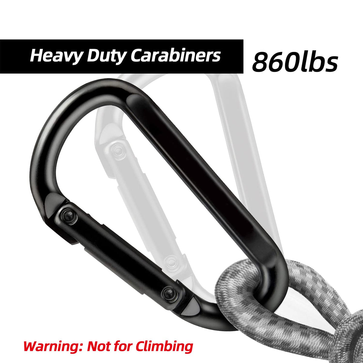 EZYA Carabiner Clip, 860lbs, 3" Iron Heavy Duty Carabiner, D Shape Hook - Hammocks, Camping, Hiking Accessories, Keychains, Caribiniers for Dog Leash, Yoga Swing, Gym etc, Black