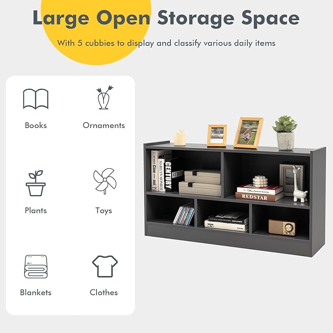 Tangkula 5 Cube Bookcase, 2 Tier Wooden Storage Open Bookshelf, Kid's Playroom
