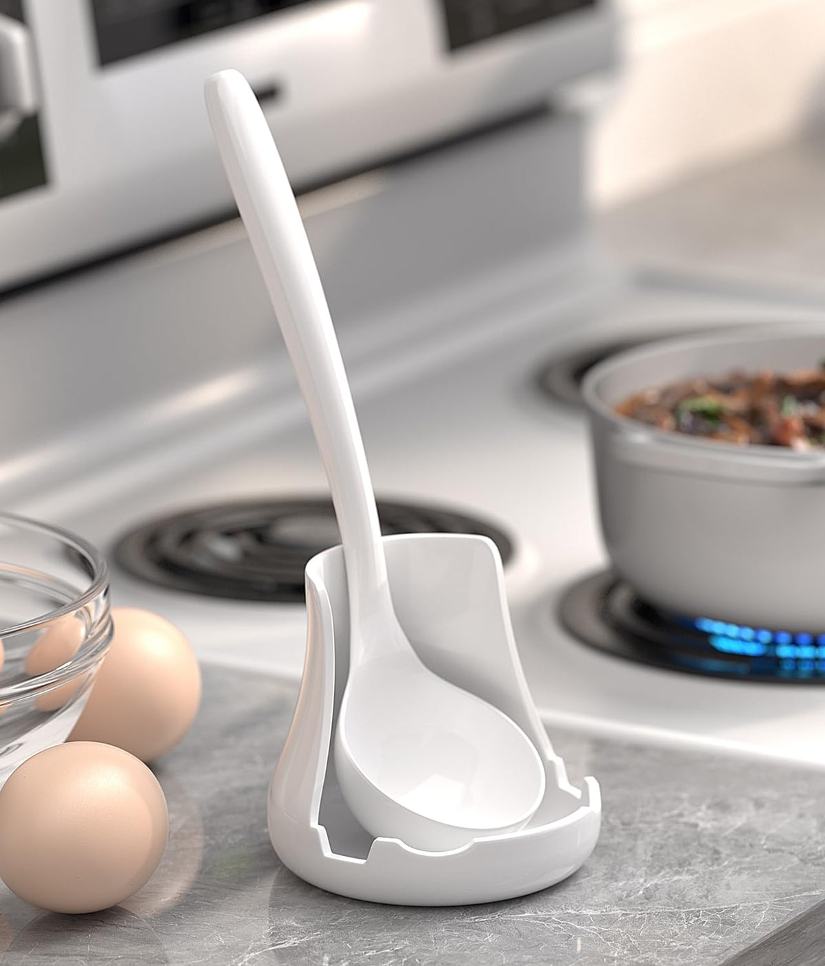 ‌Upright Ceramic Spoon Rest, Matte White Kitchen Cooking Spoon Holder, Stove Top Spoon Rest, 7.1×5.3 inches‌