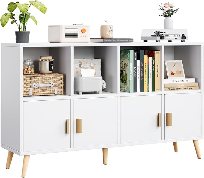 8-Cube Storage Organizer with Doors & 5 Solid Wood Legs, Mid-Century Modern