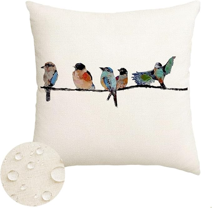 RABUSOFA Outdoor Pillow Covers 16x16 Inch, Outdoor Bird Lumbar Throw Pillow