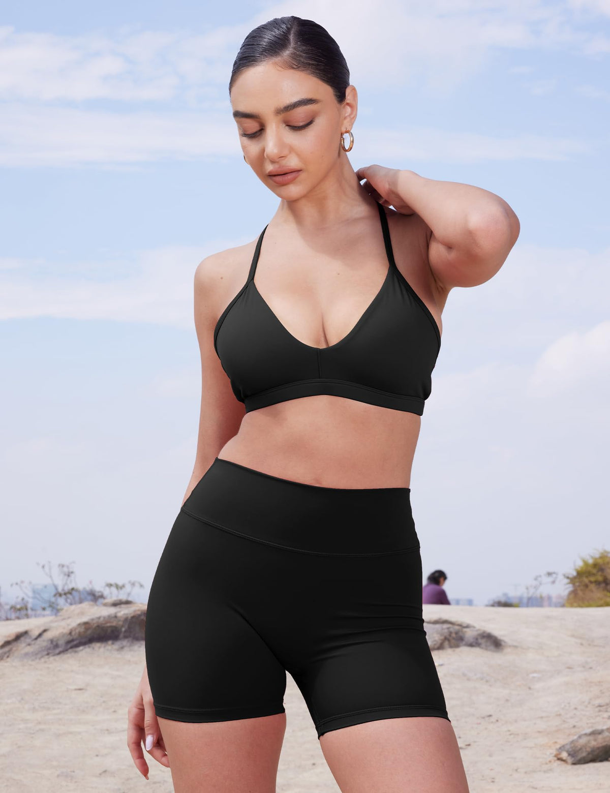 YEOREO Women's Biker Shorts 4.5" / 6" Workout Gym Shorts Craze High Waist Tummy Control Hidden Scrunch Running Yoga Black M