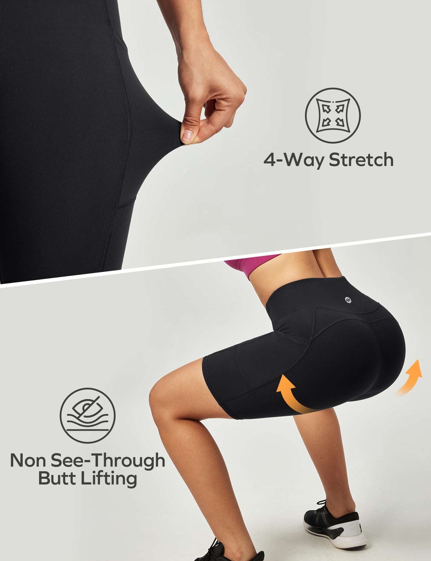 Ewedoos Biker Shorts Women Tummy Control Workout Shorts with 3 Pockets High Waisted Compression Gym Running Yoga Shorts Women Black