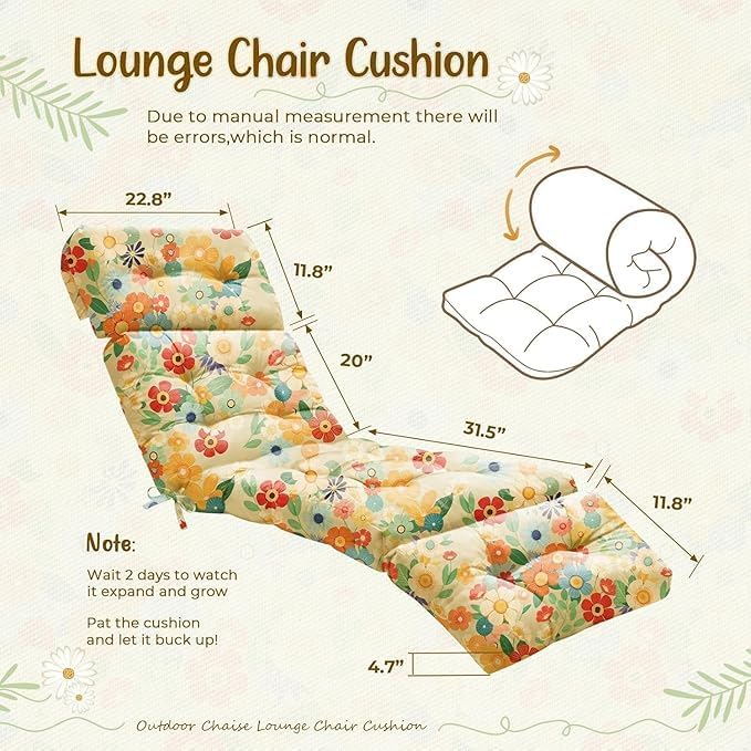 2 Pack Outdoor Chaise Lounge Chair Cushion 75.1 x 22.8 x 4.7 Inches 100%