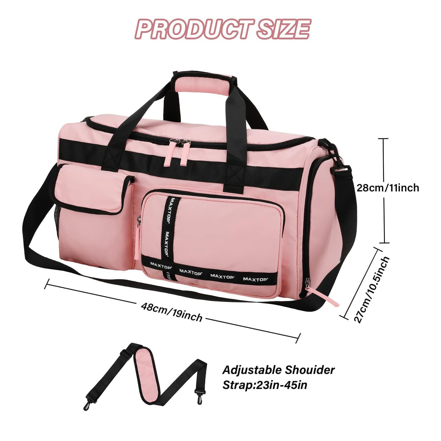 MAXTOP Gym Bag for Women Travel Duffle Carry On Tote Weekender Bag Large Capacity Pink Overnight Bag With Shoe Compartment Gym Tote with Dry and Wet Separation