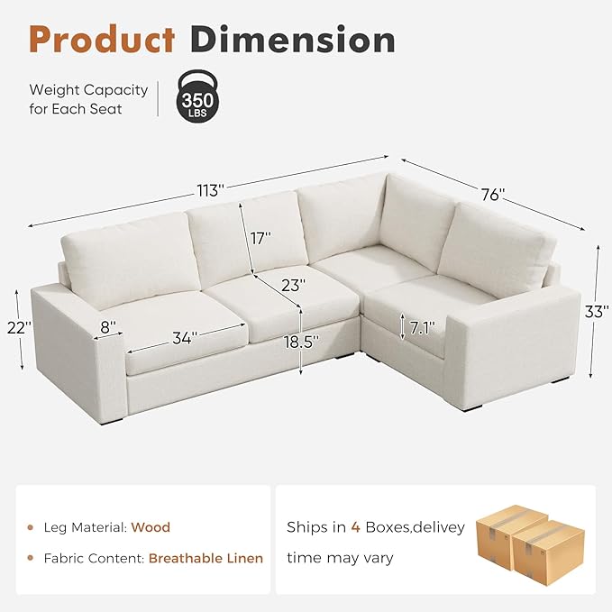 ABCASA Oversized Modular V Shaped Sectional Couches