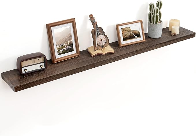 Floating Shelves for Wall Decor, 8 Inch Deep Rustic Solid Elm Wood Floating