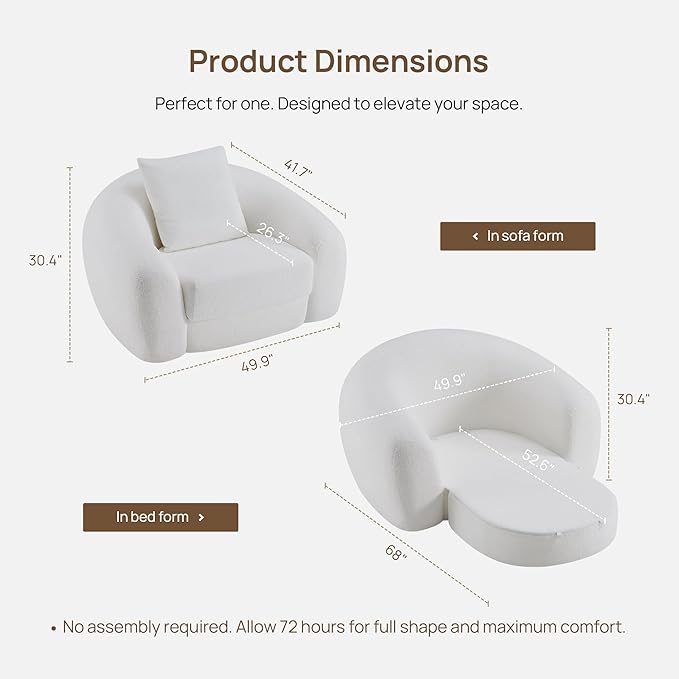 SICOTAS Curved Sofa Couch Bed for Living Room Convertible Futon Cloud Boneless
