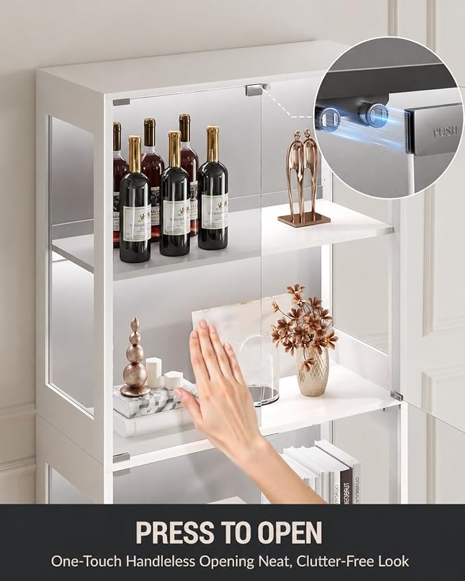 Display Cabinet with Glass Doors, 4-Tier Curio Cabinet, Adjustable Shelves