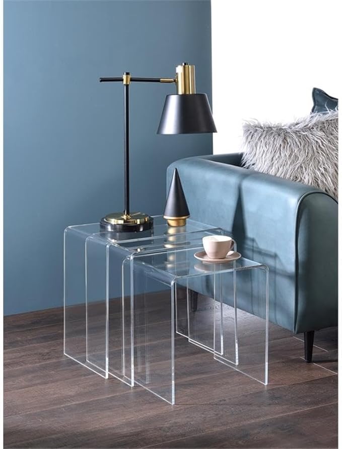 Pemberly Row Clear Acrylic Nesting Tables, Lucite Material, Waterfall Edge