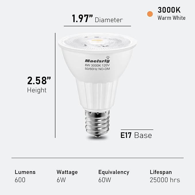 Maelsrlg E17 LED Bulb 6W, Intermediate Base Spotlight Bulb, Warm White 3000K