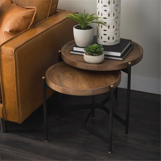 Pemberly Row Nesting Side Tables, 22.5Lx22.5Wx20.8H, Mango Wood Tray Tops
