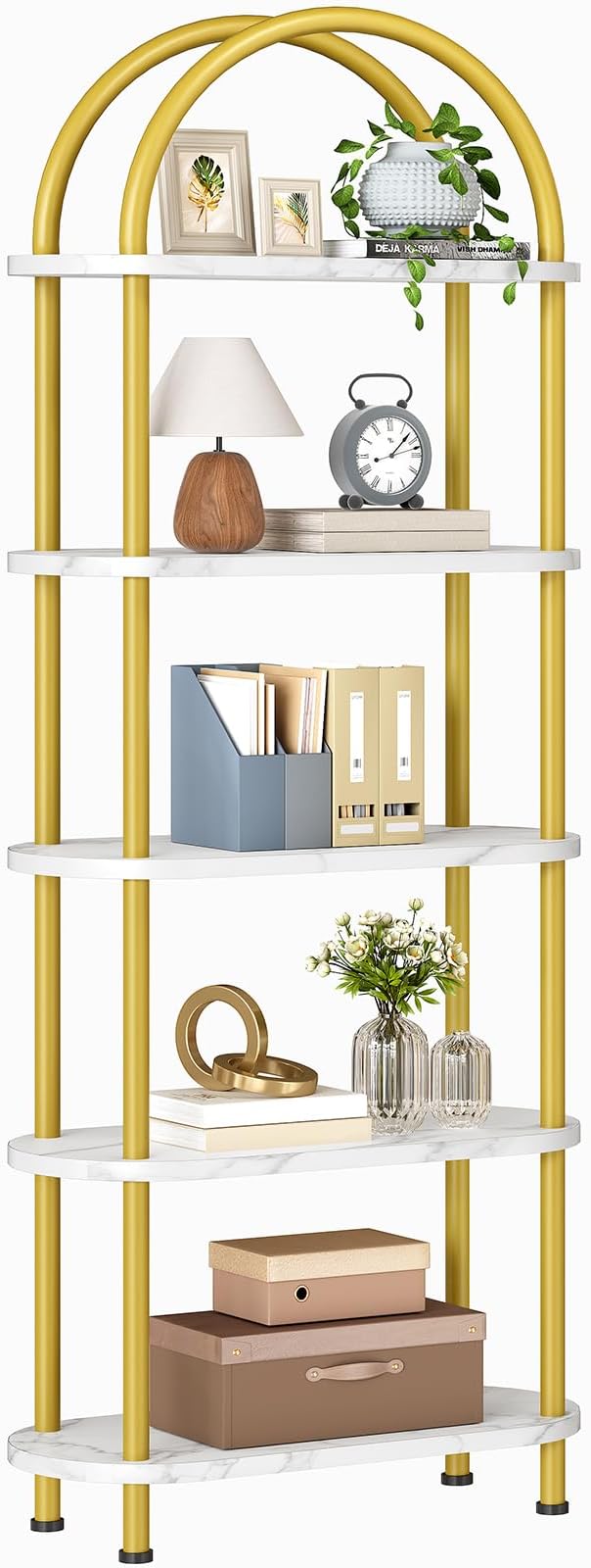 HOOBRO 5 Tier Open Bookshelf, Industrial Arched Bookcase Display Shelf Rack