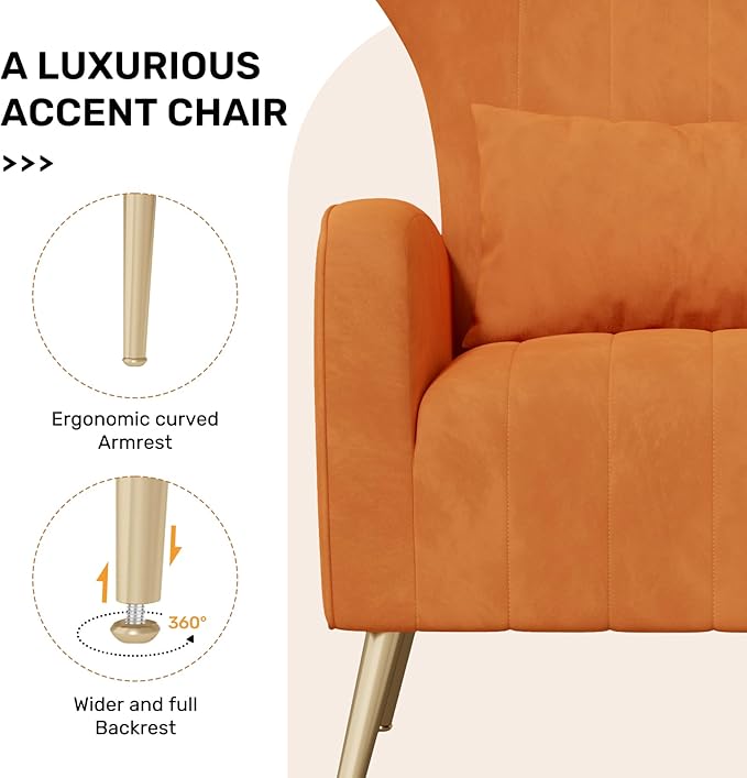 Nebuaegis Orange Velvet Accent Chair Set of 4, Wingback Chair