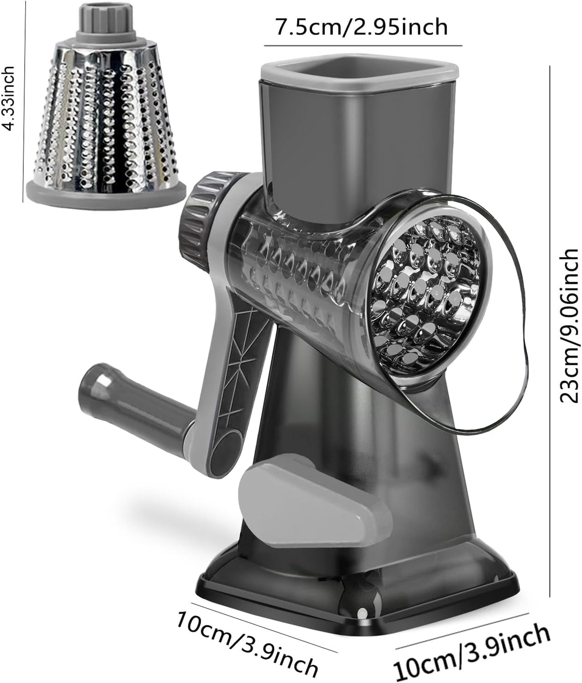 Dachenus Cheese Grater Rotary Cheese Grater,Versatile Cheese Shredder,Blades for Shredding, Grating, Slicing,Cheese Shredder with Suction Base and Cleaning Brush Kitchen Gift (gray)