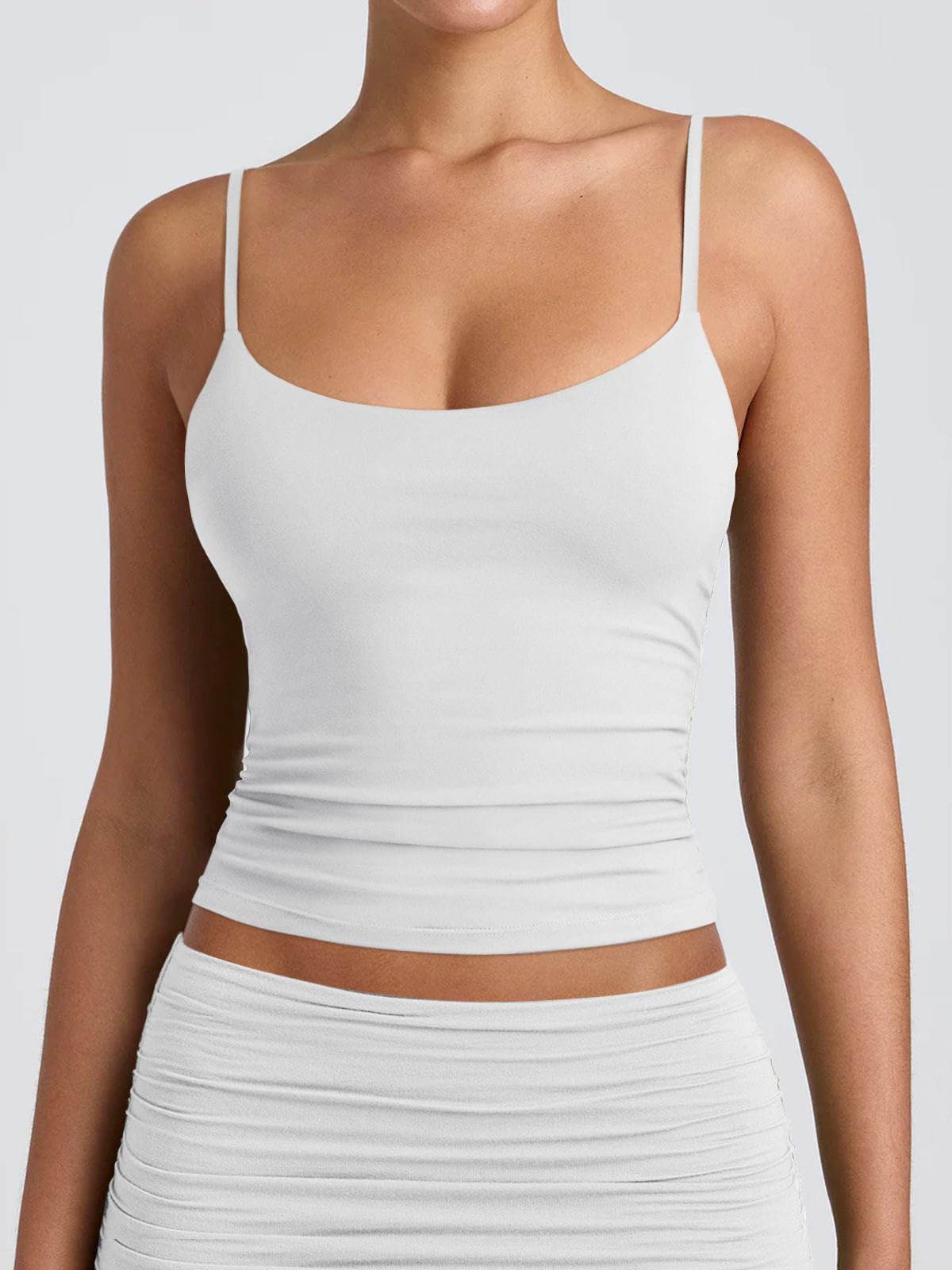PINKMSTYLE Womens Double Lined Spaghetti Strap Tank Top Scoop Neck Sleeveless Basic Cami Shirts White Small