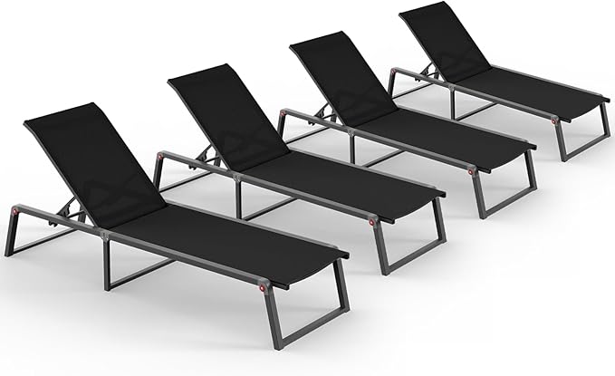 Aluminum Chaise Lounge Chair Outdoor, Foldable& No Assembly Patio Pool Lounge