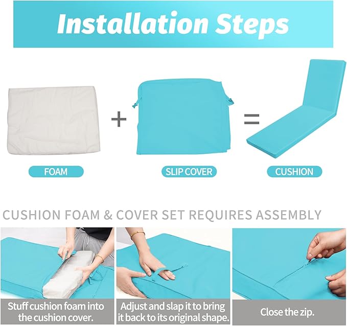 Outdoor Chaise Lounge Cushions for Patio, Waterproof Replacement Seat Cushions