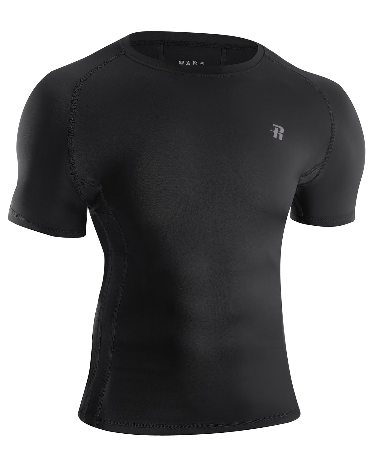 Runhit Mens Compression Shirt Short Sleeve Black Compression Shirt Men Quick Dry Cool T-Shirt Sports Workout Base Layer L