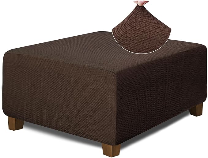NeColorLife Square Ottoman Cover Jacquard Fabric Thick Stretchable Slipcover
