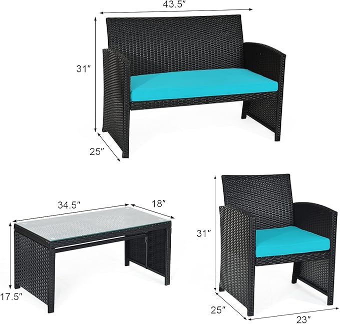 Tangkula 4 Pieces Patio Wicker Conversation Furniture Set, Patiojoy Sofa &