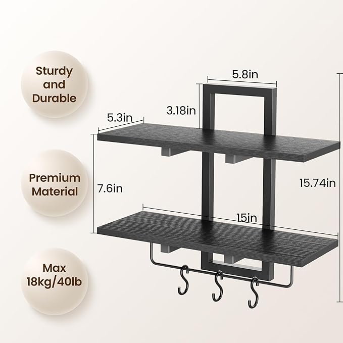 Creso hom Floating Shelves, Hanging Bathroom Shelves 2-Tier, Wall Mounted