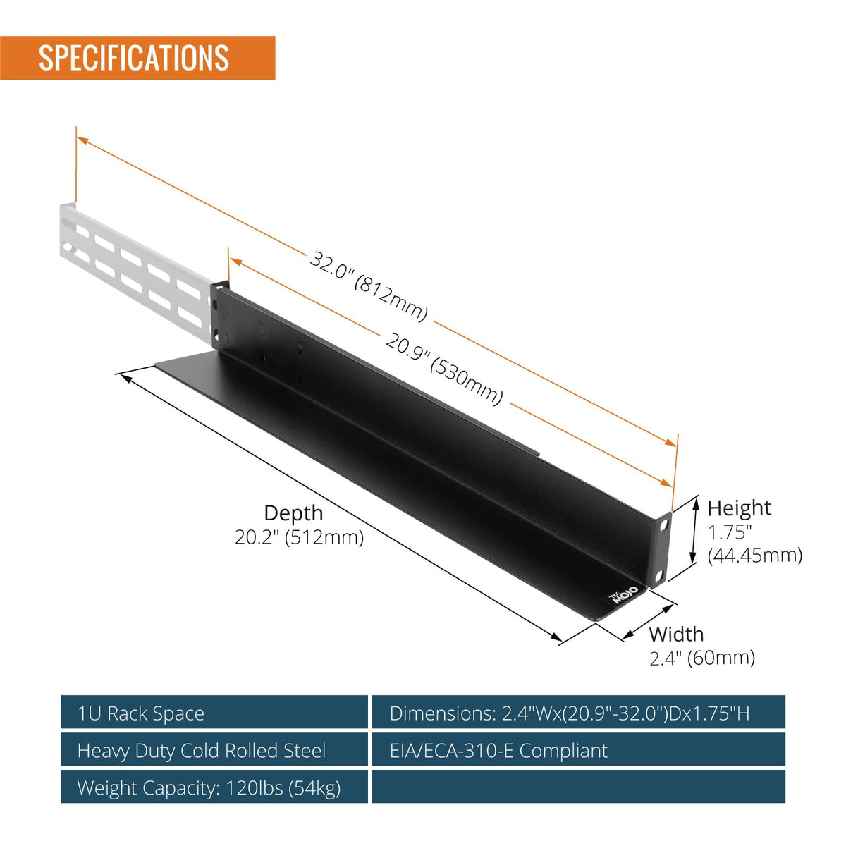 Tecmojo 1U Universal Rack Mount Rails,4-Post Server Rack Shelf Rail with 20.9"-32" Adjustable Depth Fit for Non-Rack Mountable Server/Networking/AV/IT Equipment