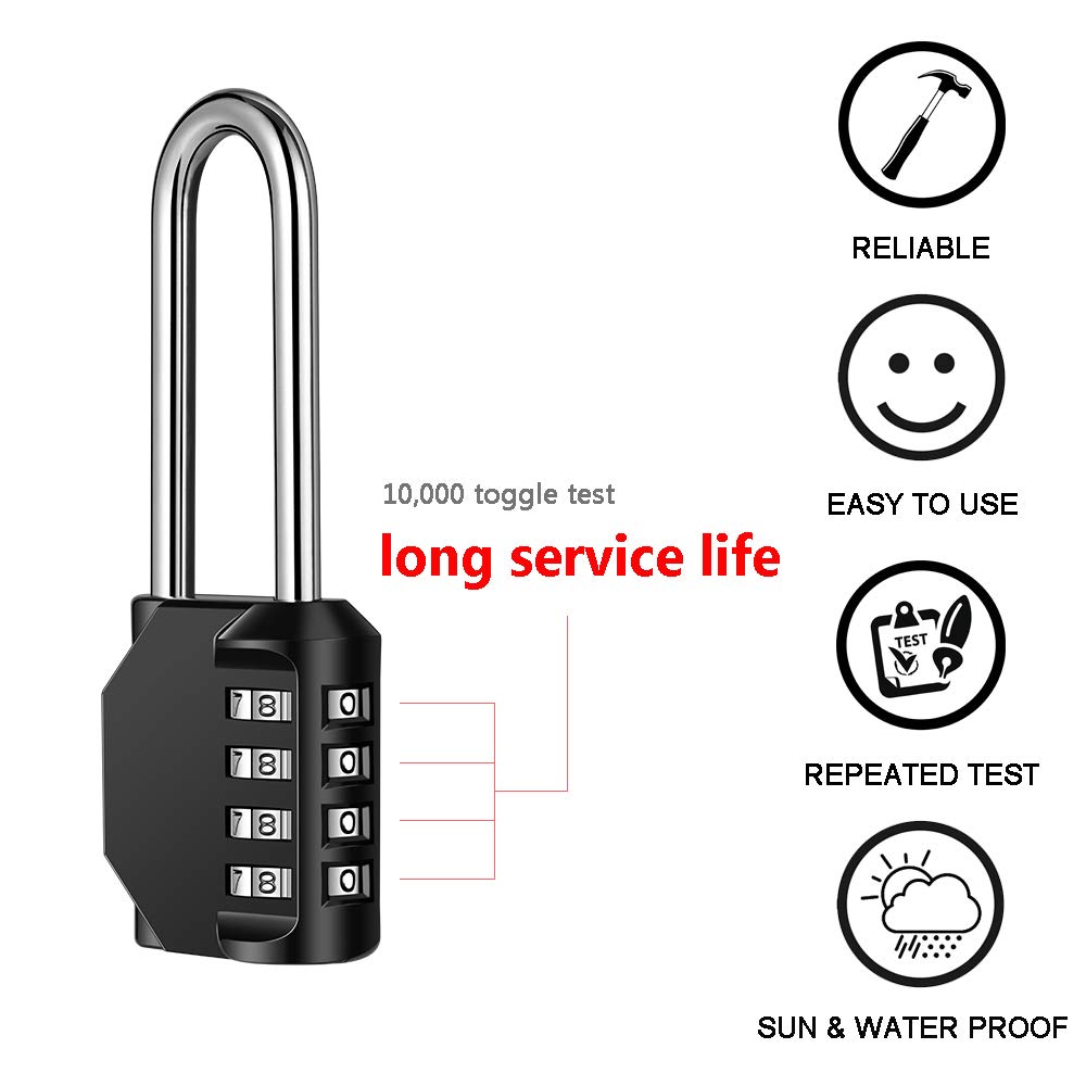 2 Pack disecu 2.6 Inch Long Shackle Combination Lock, 4 Digit Outdoor Waterproof Padlock for School Gym Locker, Sports Locker, Storage Unit, Gate, Fence, Toolbox, Cabinet (Black)