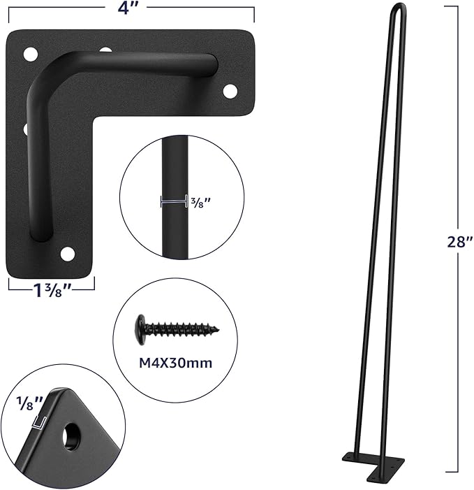 SMARTSTANDARD Hairpin Table Legs 32 Inch, 3/8" Solid Metal Legs