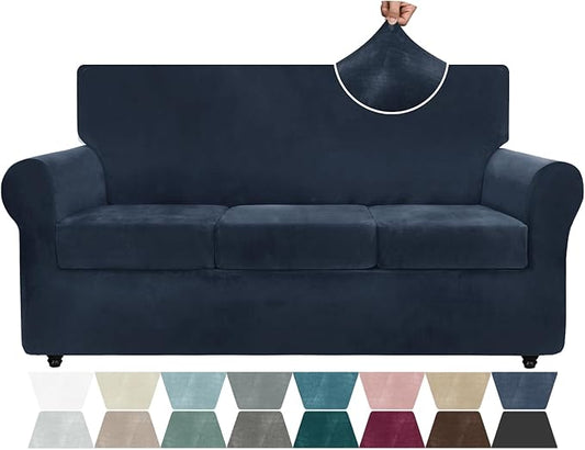 ZNSAYOTX Luxury Velvet Couch Cover 4 Piece Stretch Sofa Covers