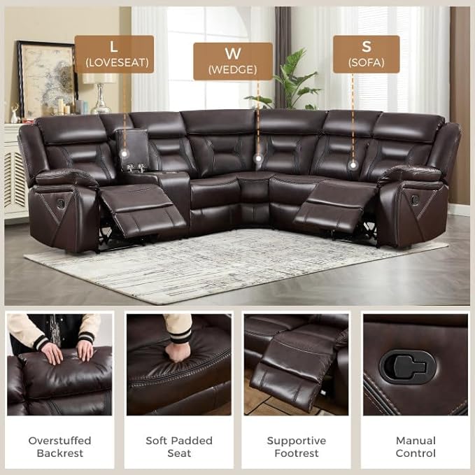 EBELLO Manual Reclining Sectional Sofa