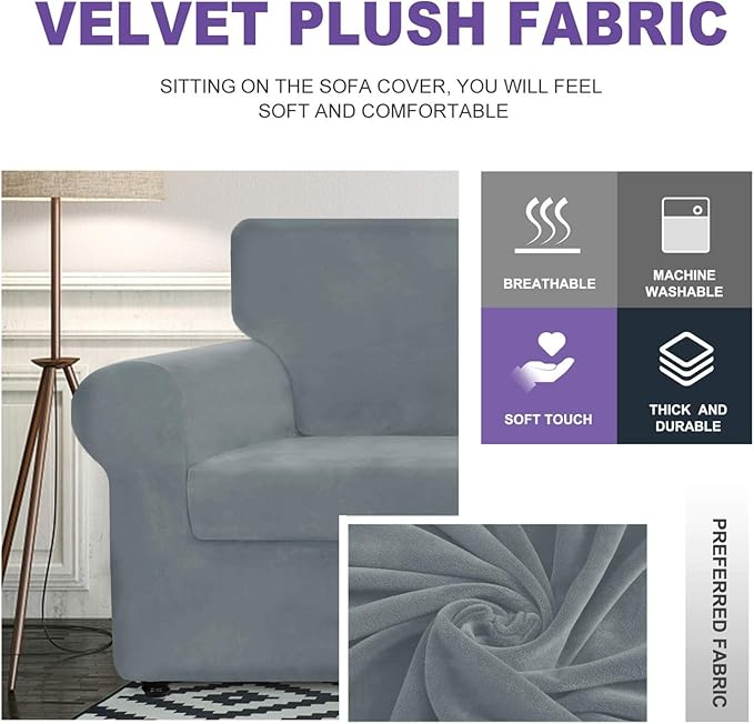 ZNSAYOTX Oversized Velvet 3 Piece Couch Cover